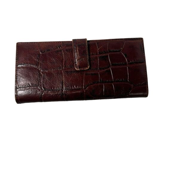 Fossil Snap Close Reddish Brown Crocodile Print Embossed Leather Wallet 7.25x4in - Picture 5 of 15